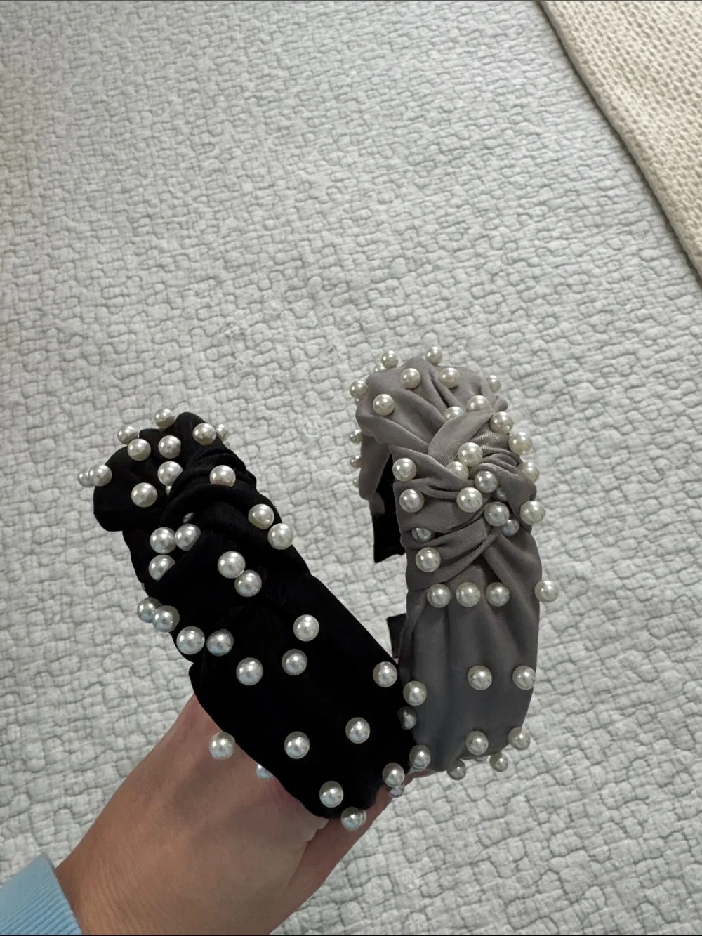Pearl-Embellished Black and Gray Headbands - Women Accessories